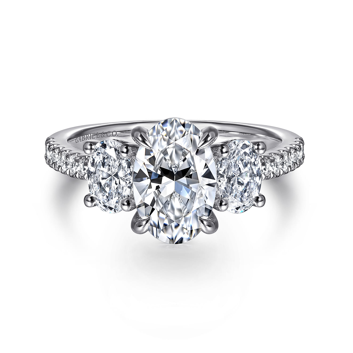 Camra - 14K White Gold Oval Three Stone Diamond Engagement Ring - 0.9 ct - Shot 1