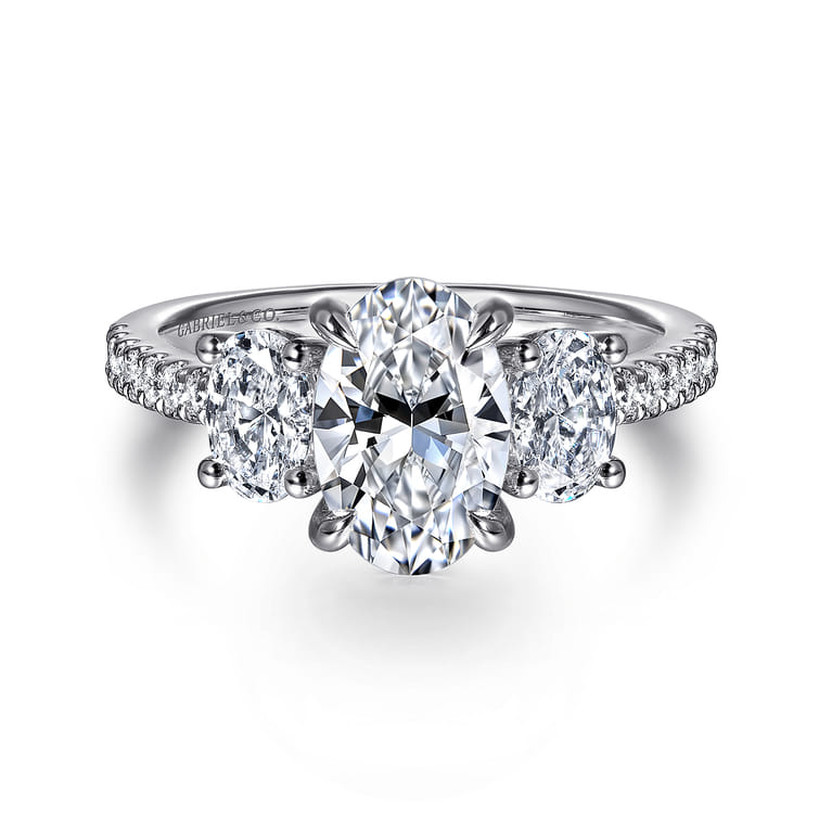 Camra - 14K White Gold Oval Three Stone Diamond Engagement Ring - 0.9 ct - Shot 1