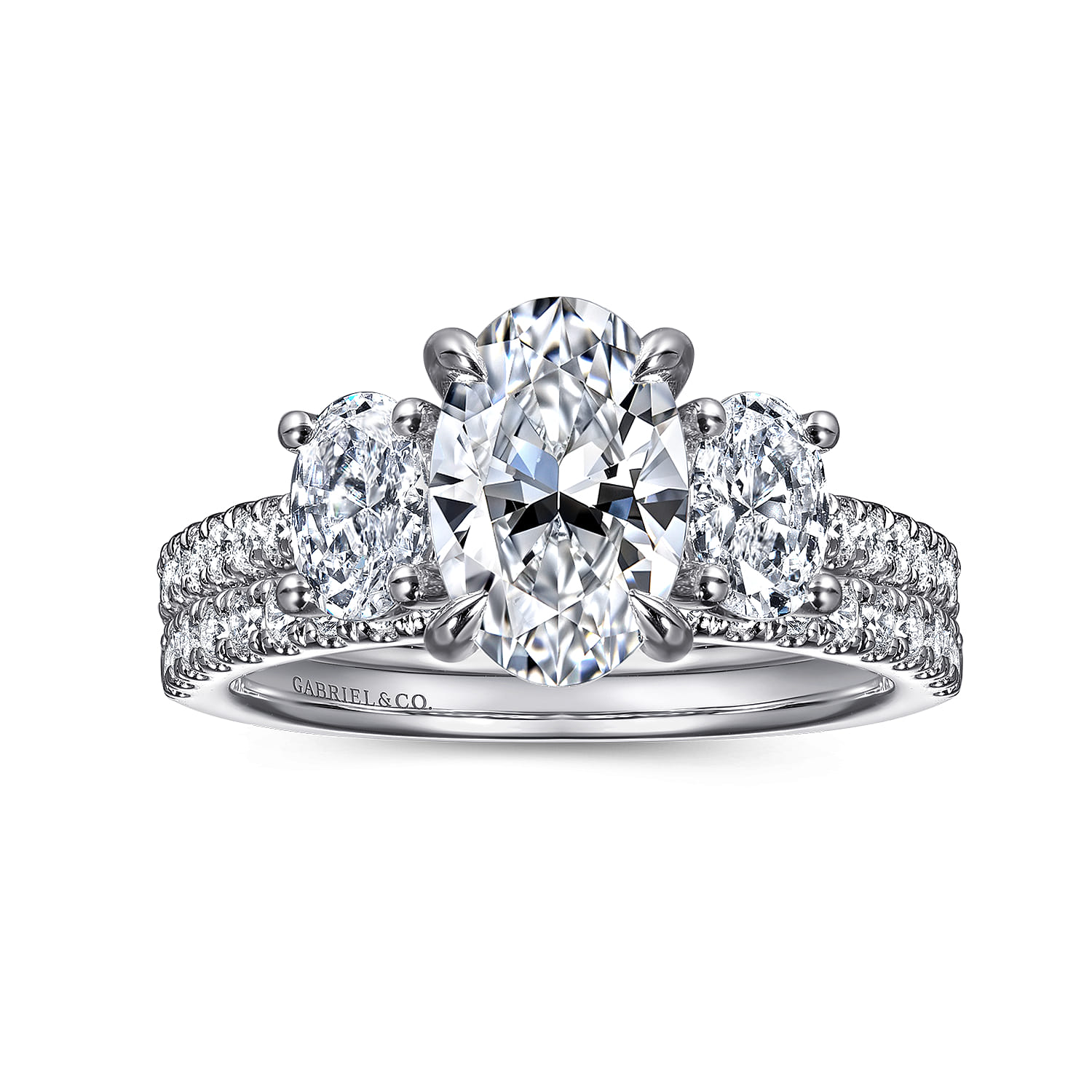 Camra - 14K White Gold Oval Three Stone Diamond Engagement Ring - 0.9 ct - Shot 4