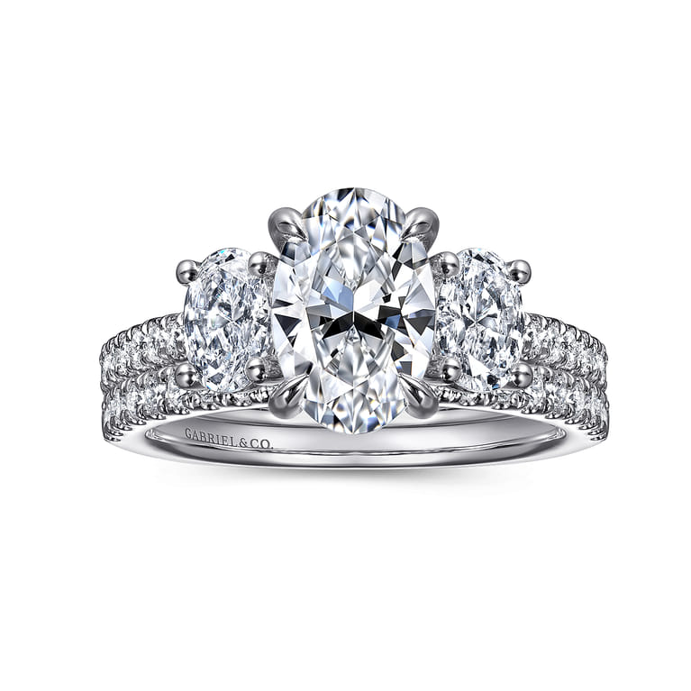 Camra - 14K White Gold Oval Three Stone Diamond Engagement Ring - 0.9 ct - Shot 4