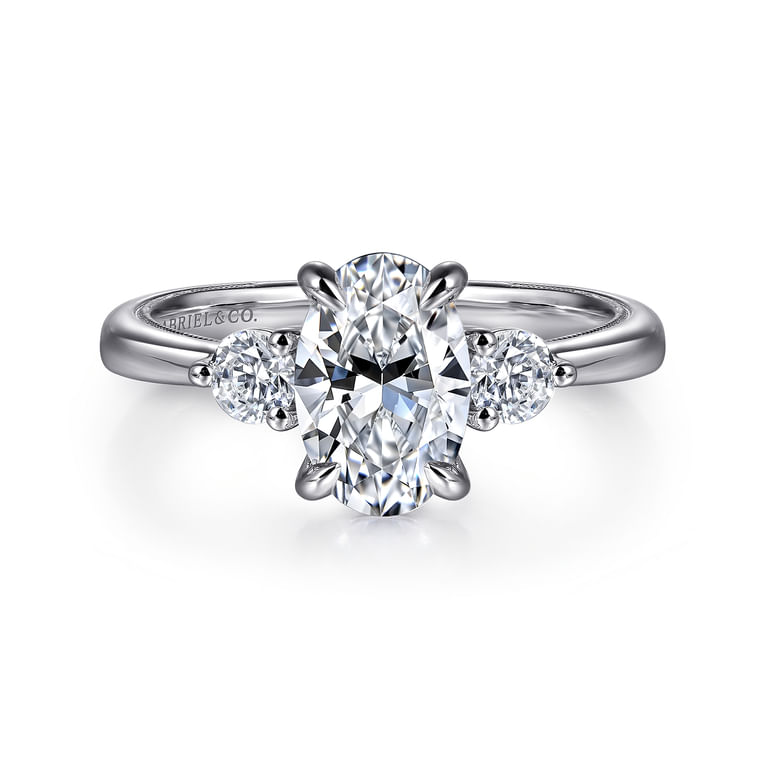 Georgia - 14K White Gold Oval Three Stone Diamond Engagement Ring - 0.3 ct