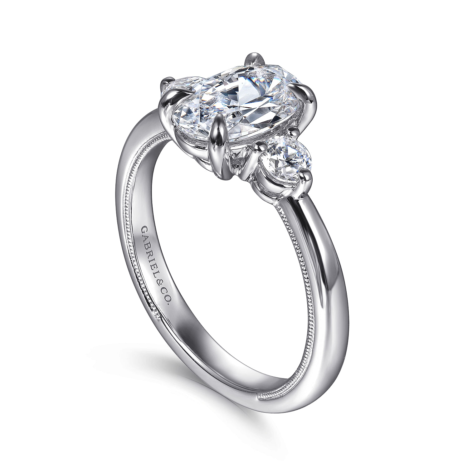 Georgia - 14K White Gold Oval Three Stone Diamond Engagement Ring - 0.3 ct - Shot 3