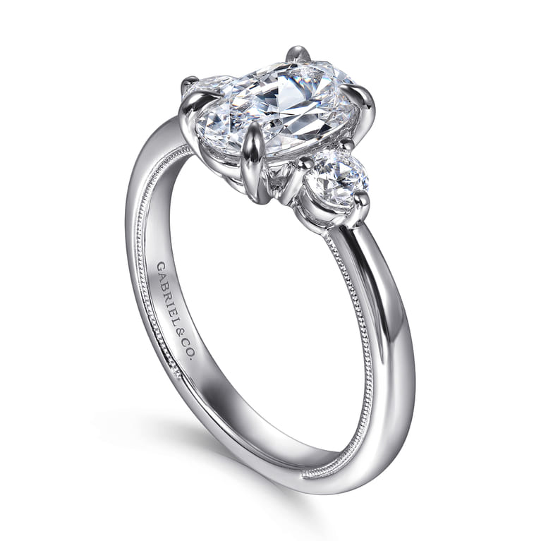Georgia - 14K White Gold Oval Three Stone Diamond Engagement Ring - 0.3 ct - Shot 3