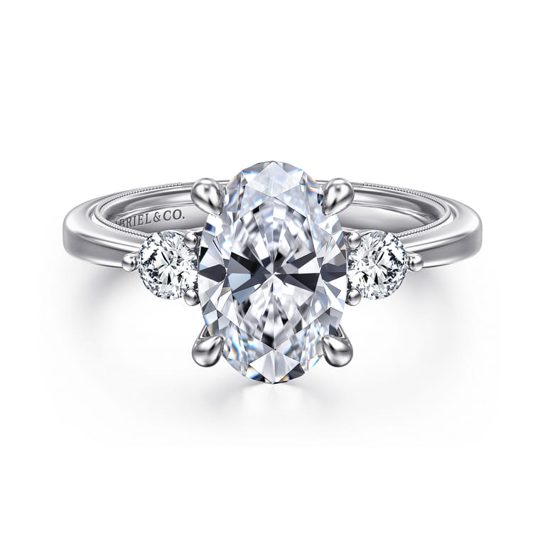 Georgia - 14K White Gold Oval Three Stone Diamond Engagement Ring - 0.3 ct - Shot 1