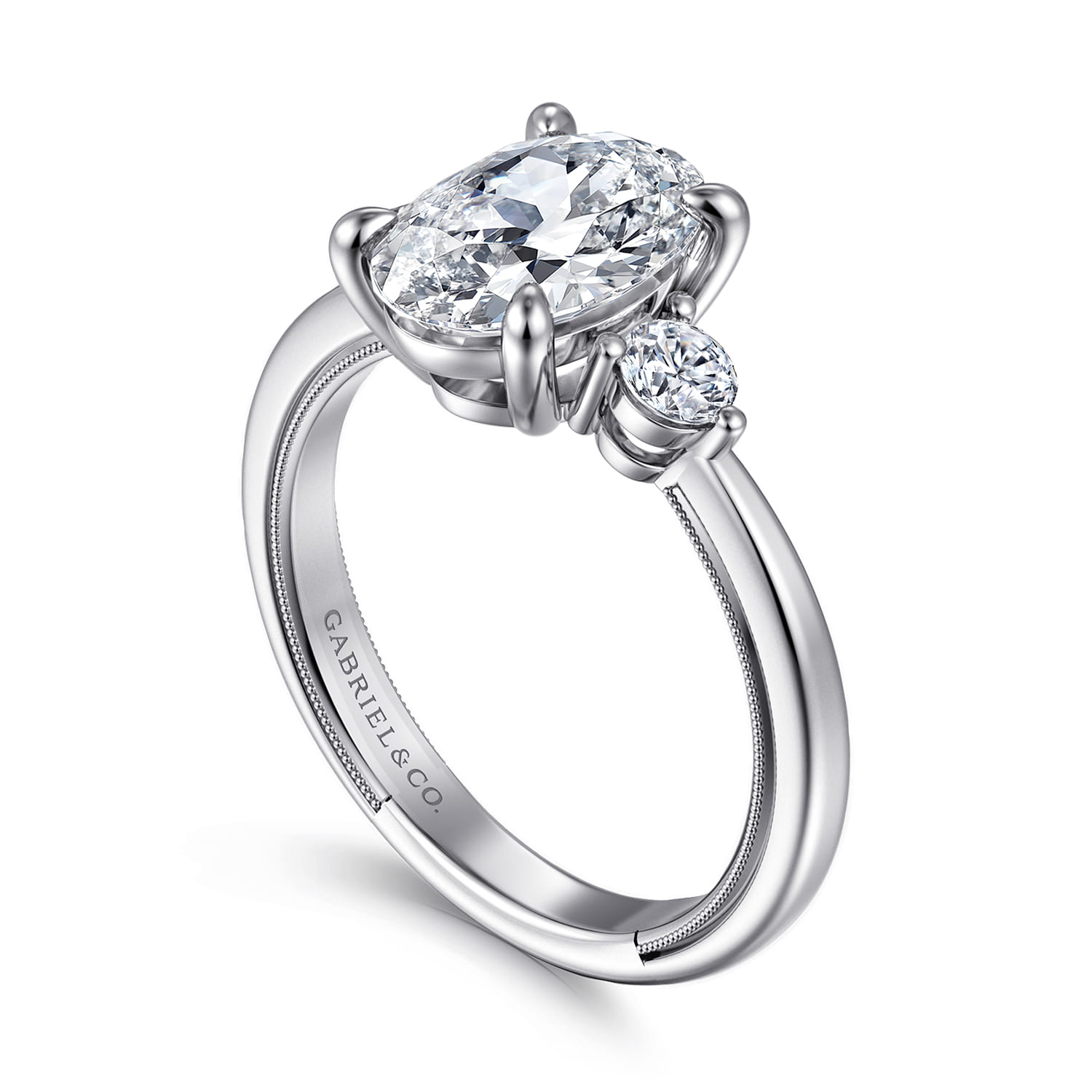 Georgia - 14K White Gold Oval Three Stone Diamond Engagement Ring - 0.3 ct - Shot 3