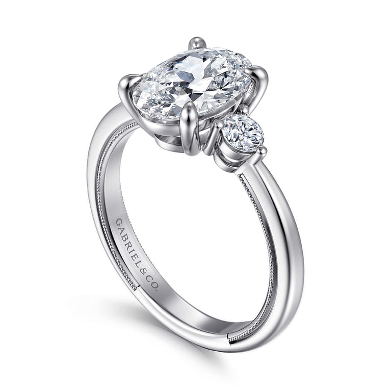 Georgia - 14K White Gold Oval Three Stone Diamond Engagement Ring - 0.3 ct - Shot 3