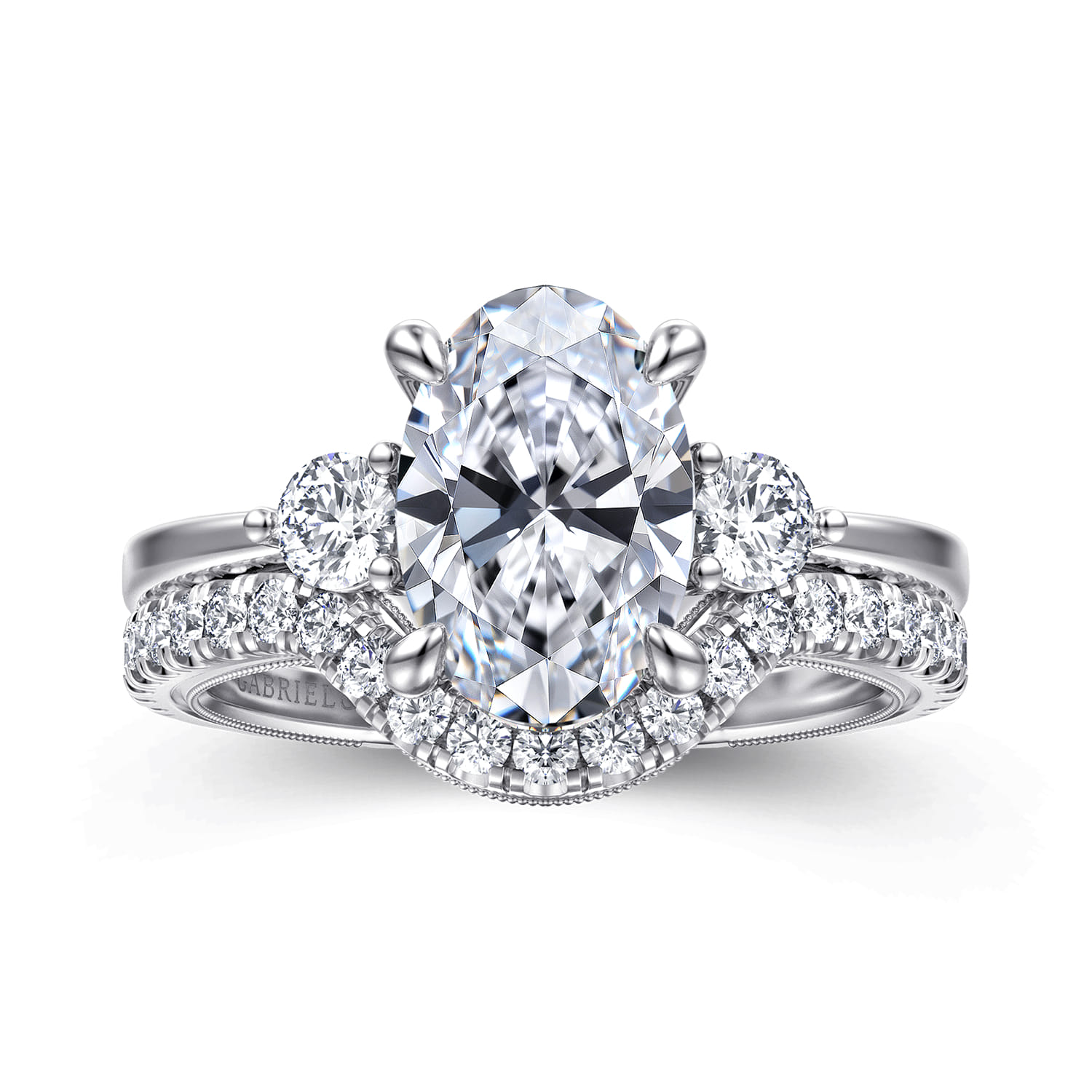 Georgia - 14K White Gold Oval Three Stone Diamond Engagement Ring - 0.3 ct - Shot 4