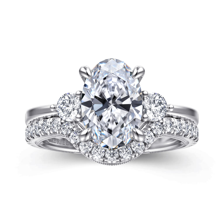 Georgia - 14K White Gold Oval Three Stone Diamond Engagement Ring - 0.3 ct - Shot 4
