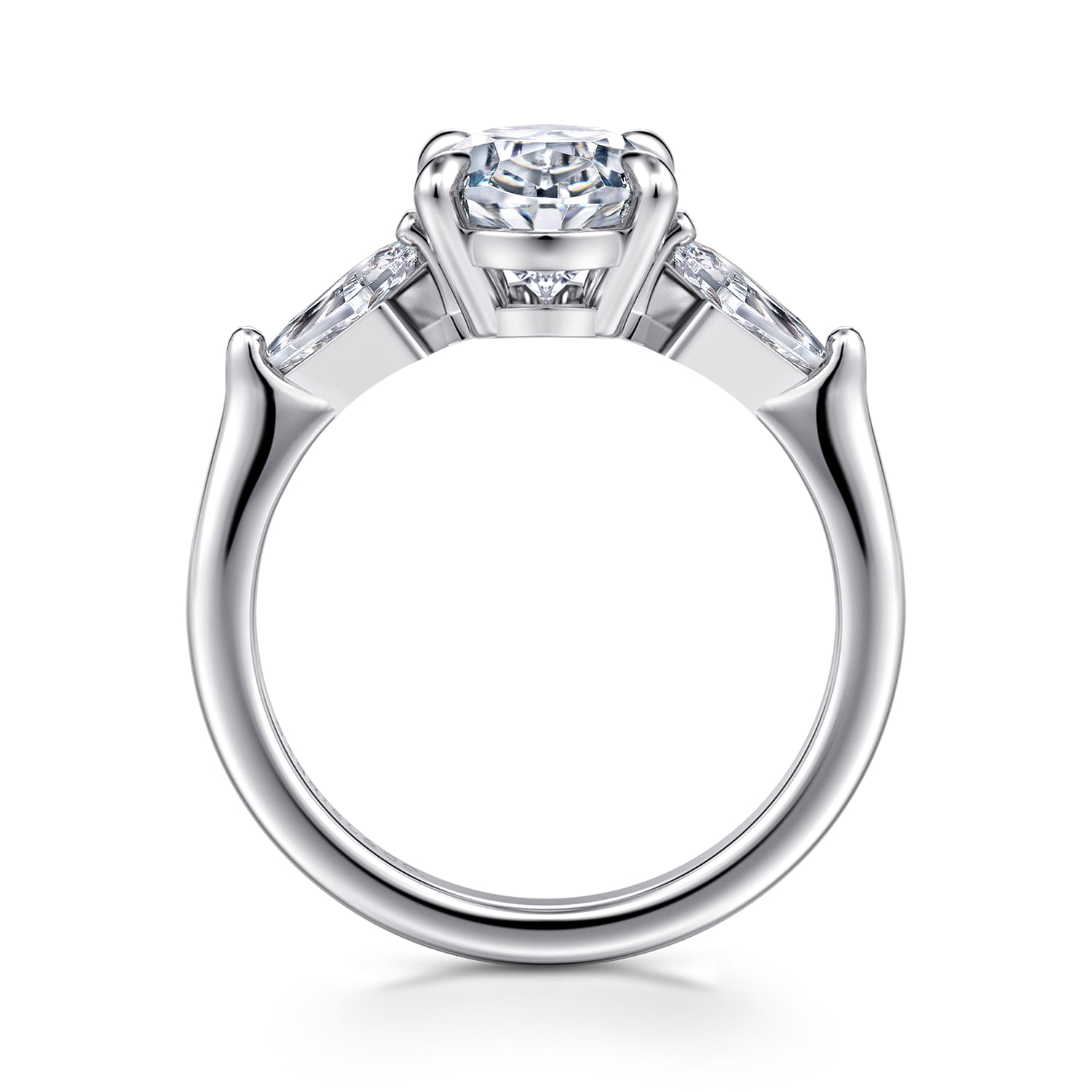 Kristen - 14K White Gold Oval Three Stone Diamond Engagement Ring with Kite Side Stones - 0.3 ct - Shot 2