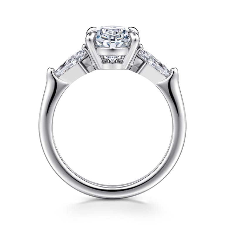 Kristen - 14K White Gold Oval Three Stone Diamond Engagement Ring with Kite Side Stones - 0.3 ct - Shot 2