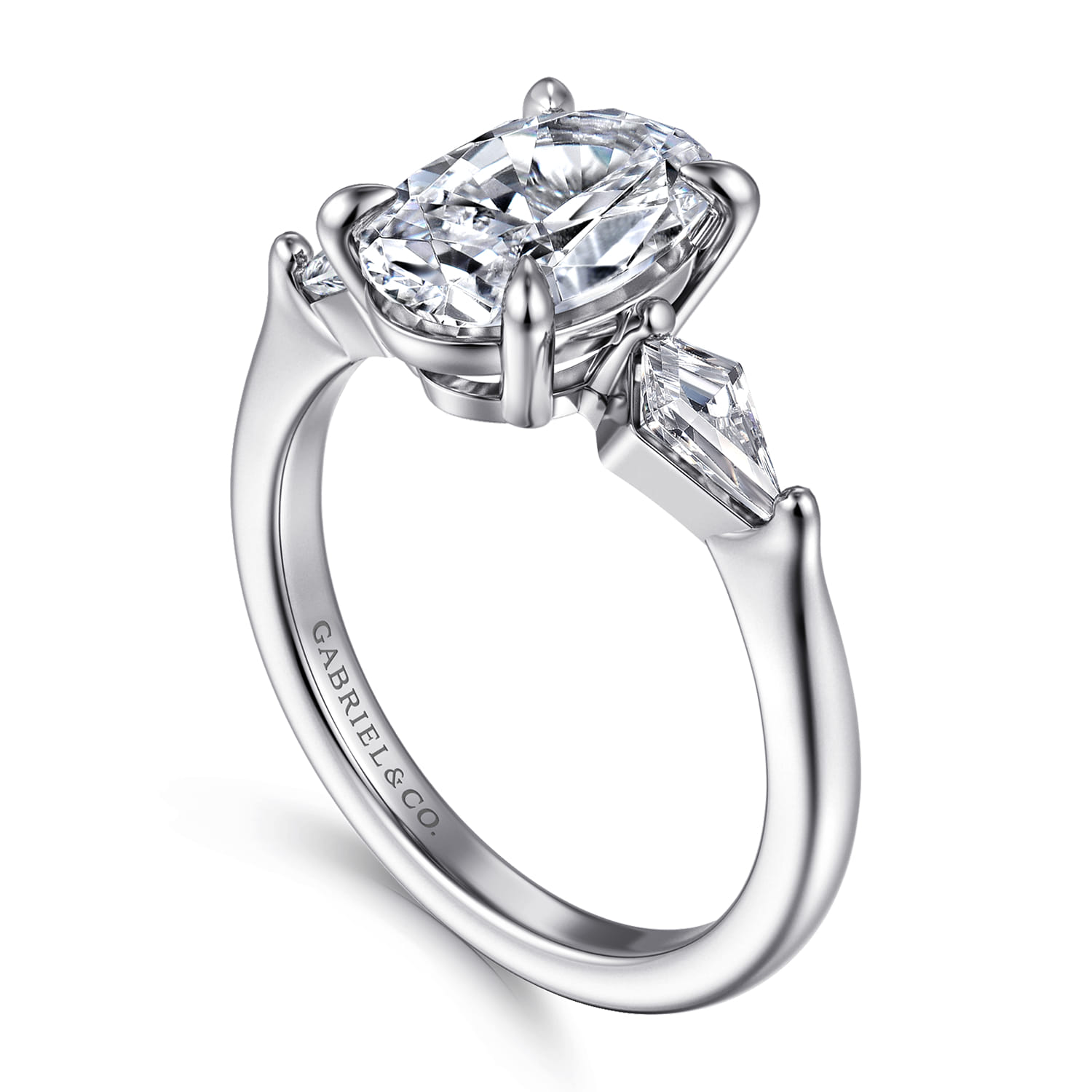 Kristen - 14K White Gold Oval Three Stone Diamond Engagement Ring with Kite Side Stones - 0.3 ct - Shot 3