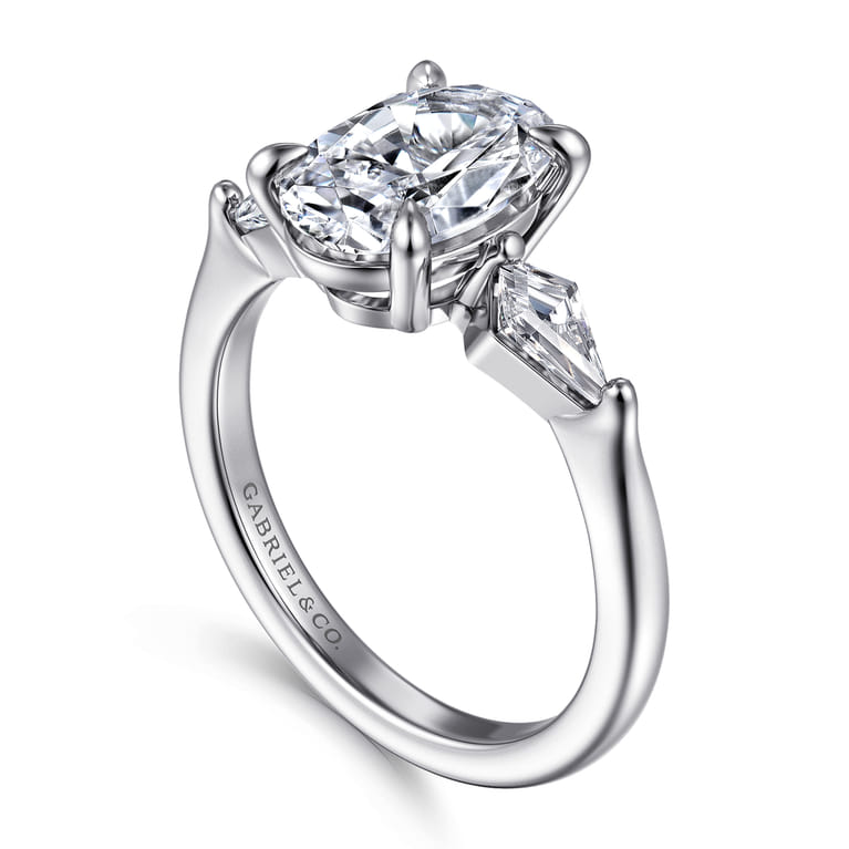 Kristen - 14K White Gold Oval Three Stone Diamond Engagement Ring with Kite Side Stones - 0.3 ct - Shot 3