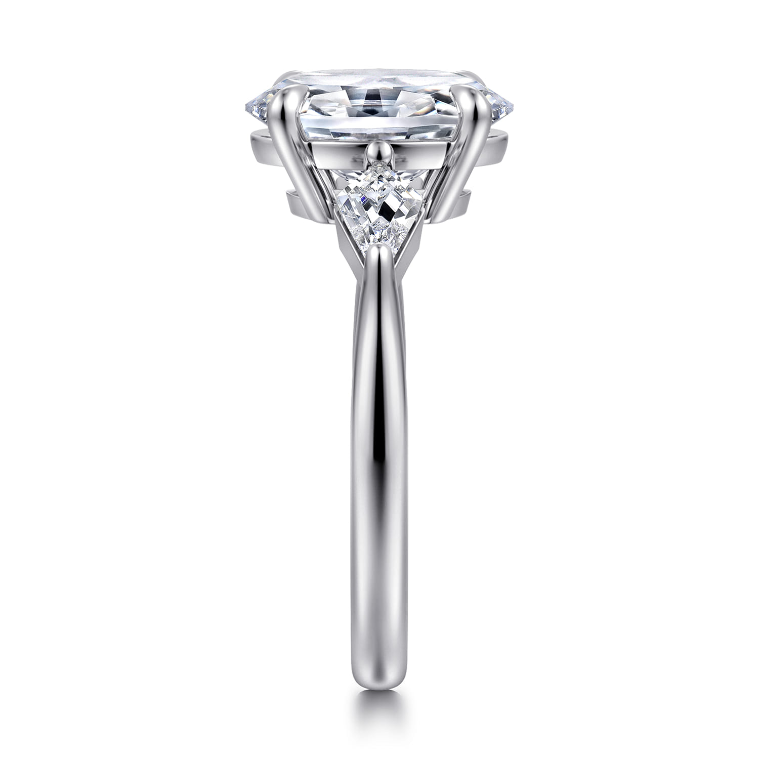 Kristen - 14K White Gold Oval Three Stone Diamond Engagement Ring with Kite Side Stones - 0.3 ct - Shot 4
