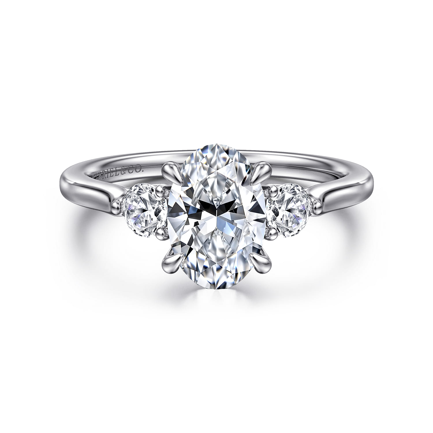 Madison - 14K White Gold Oval Three Stone Lotus Diamond Engagement Ring - 0.3 ct - Shot 1