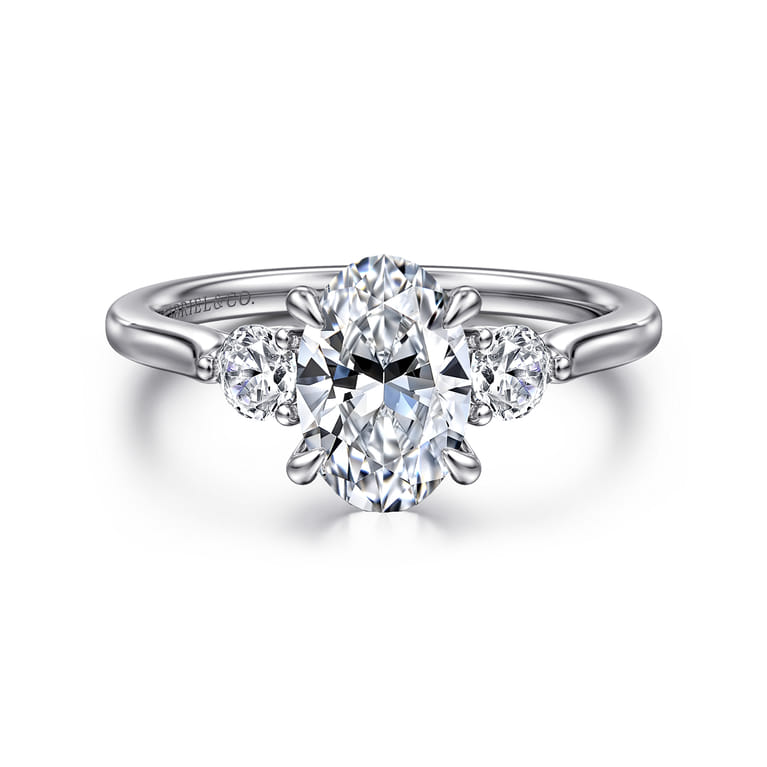 Madison - 14K White Gold Oval Three Stone Lotus Diamond Engagement Ring - 0.3 ct - Shot 1
