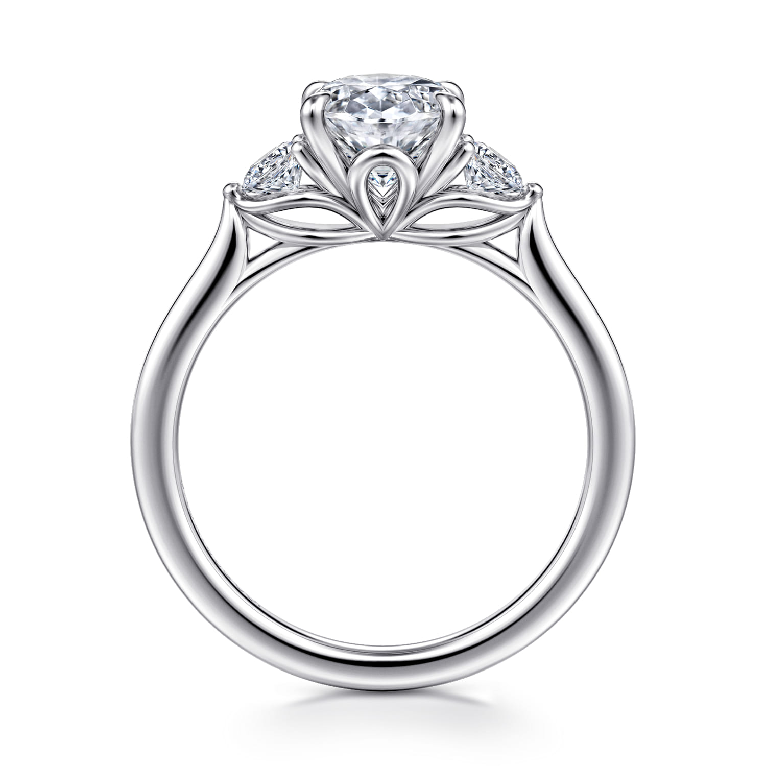Madison - 14K White Gold Oval Three Stone Lotus Diamond Engagement Ring - 0.3 ct - Shot 2