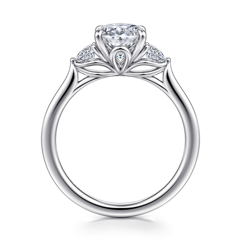 Madison - 14K White Gold Oval Three Stone Lotus Diamond Engagement Ring - 0.3 ct - Shot 2