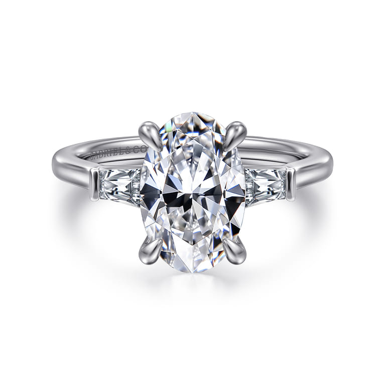 Miami - 14K White Gold Oval Three Stone Lotus Diamond Engagement Ring - 0.3 ct - Shot 1