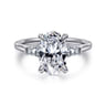 Miami - 14K White Gold Oval Three Stone Lotus Diamond Engagement Ring - 0.3 ct