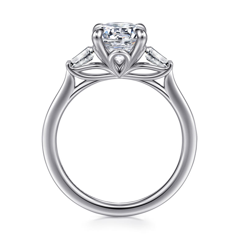 Miami - 14K White Gold Oval Three Stone Lotus Diamond Engagement Ring - 0.3 ct - Shot 2