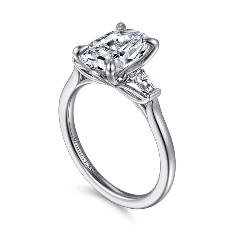 Miami - 14K White Gold Oval Three Stone Lotus Diamond Engagement Ring - 0.3 ct - Shot 3
