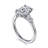 Miami - 14K White Gold Oval Three Stone Lotus Diamond Engagement Ring - 0.3 ct