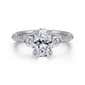 Moon - 14K White Gold Oval Three Stone Lotus Diamond Engagement Ring - 0.4 ct