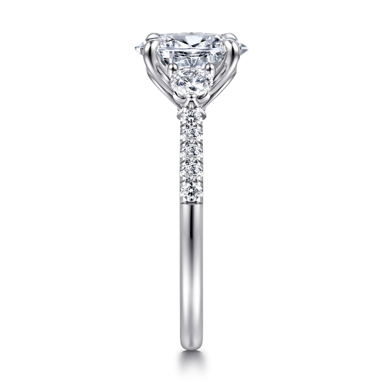 Moon - 14K White Gold Oval Three Stone Lotus Diamond Engagement Ring - 0.4 ct - Shot 4