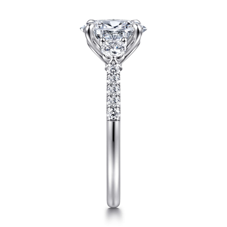 Moon - 14K White Gold Oval Three Stone Lotus Diamond Engagement Ring - 0.4 ct - Shot 4