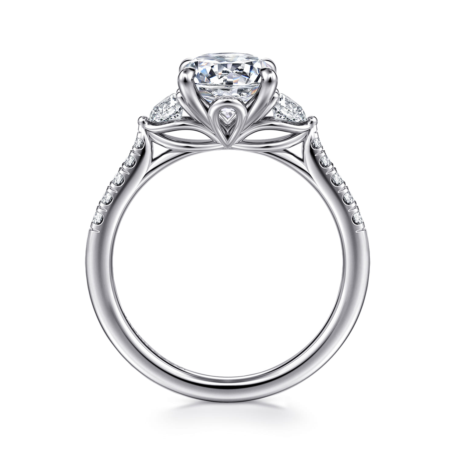 Moon - 14K White Gold Oval Three Stone Lotus Diamond Engagement Ring - 0.45 ct - Shot 2