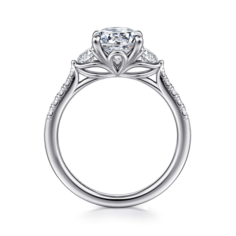 Moon - 14K White Gold Oval Three Stone Lotus Diamond Engagement Ring - 0.45 ct - Shot 2