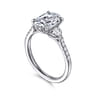 Moon - 14K White Gold Oval Three Stone Lotus Diamond Engagement Ring - 0.45 ct