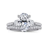 Moon - 14K White Gold Oval Three Stone Lotus Diamond Engagement Ring - 0.45 ct