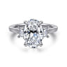 Nigela - 14K White Gold Oval Three Stone Lotus Diamond Engagement Ring - 0.4 ct