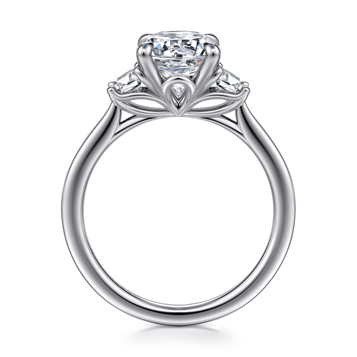Nigela - 14K White Gold Oval Three Stone Lotus Diamond Engagement Ring - 0.4 ct - Shot 2