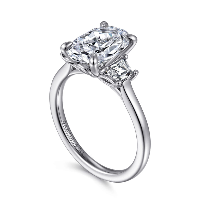 Nigela - 14K White Gold Oval Three Stone Lotus Diamond Engagement Ring - 0.4 ct - Shot 3