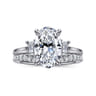 Nigela - 14K White Gold Oval Three Stone Lotus Diamond Engagement Ring - 0.4 ct