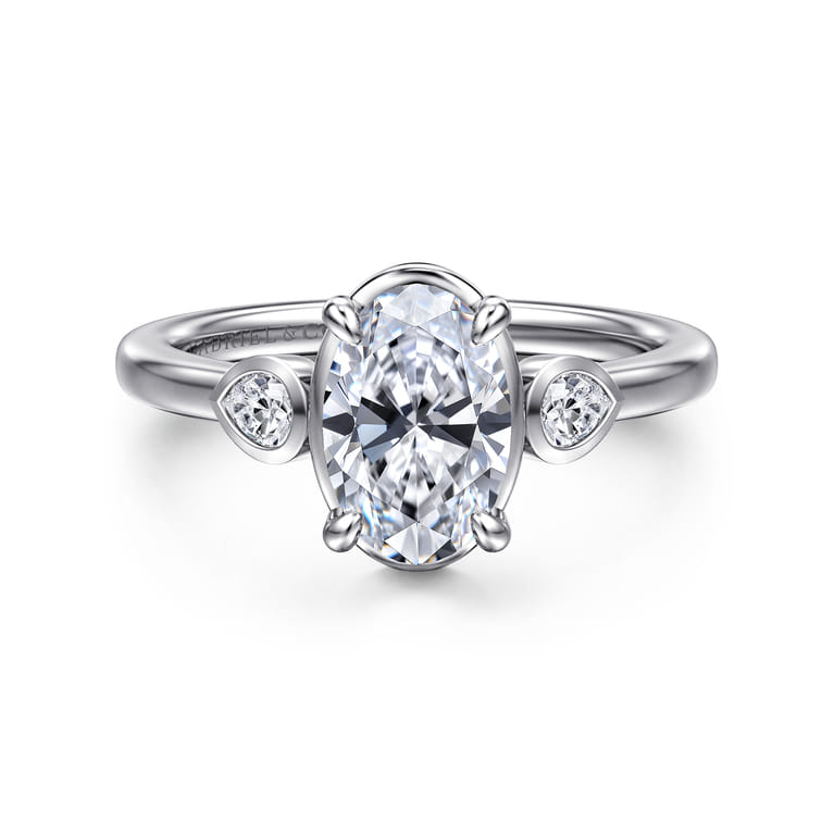 Ebony - 14K White Gold Oval Three Stone Diamond Engagement Ring - 0.19 ct - Shot 1