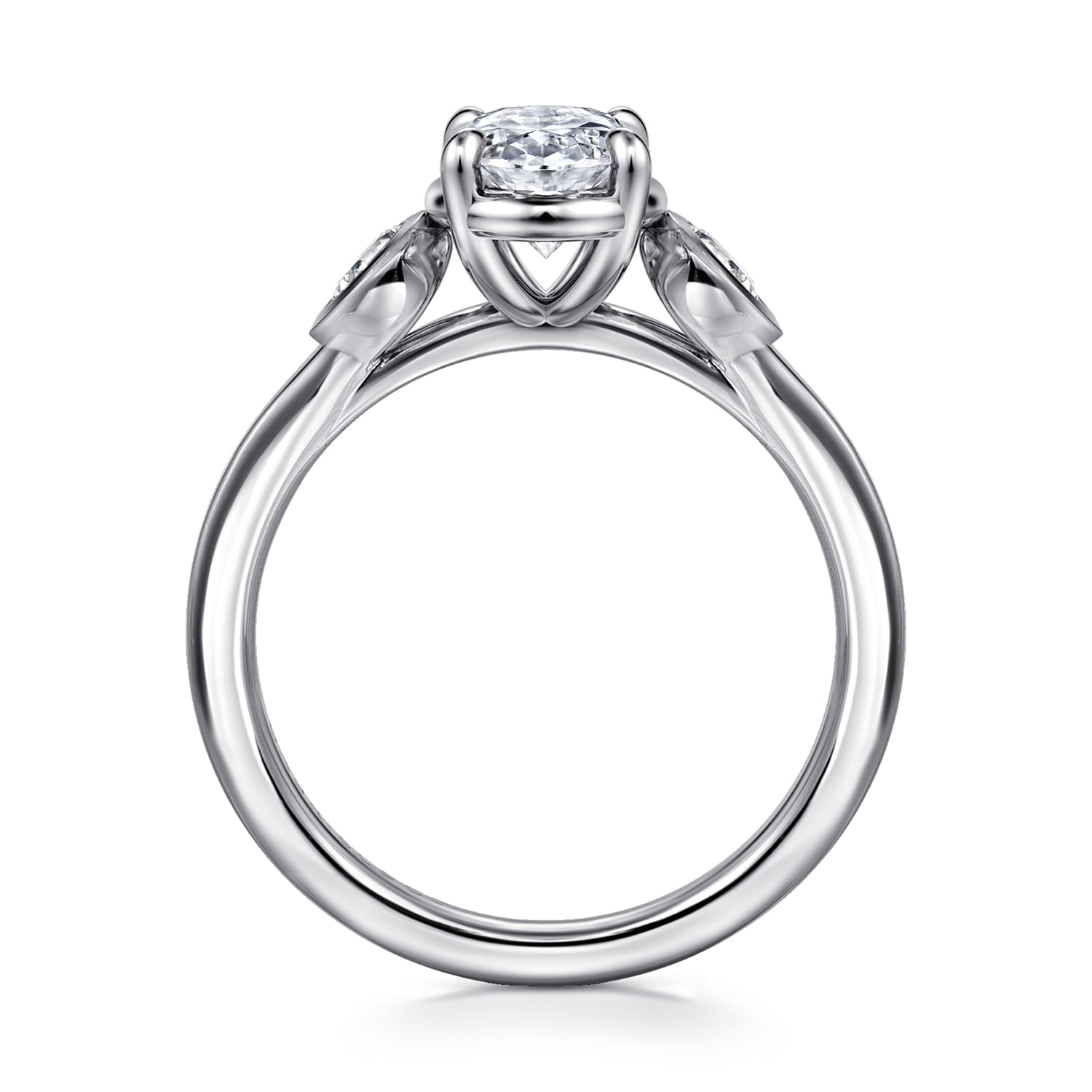 Ebony - 14K White Gold Oval Three Stone Diamond Engagement Ring - 0.19 ct - Shot 2