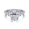 Dee - 14K White Gold Oval Three Stone Lotus Diamond Engagement Ring - 0.6 ct