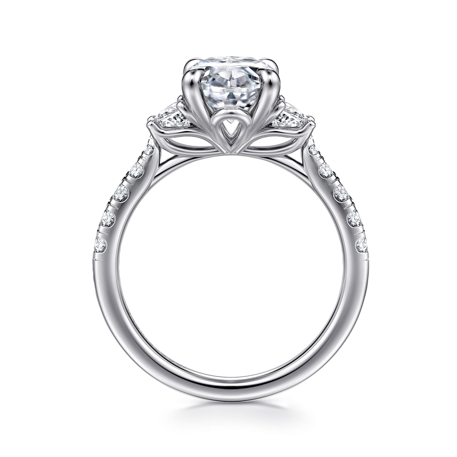 Dee - 14K White Gold Oval Three Stone Lotus Diamond Engagement Ring - 0.6 ct - Shot 2