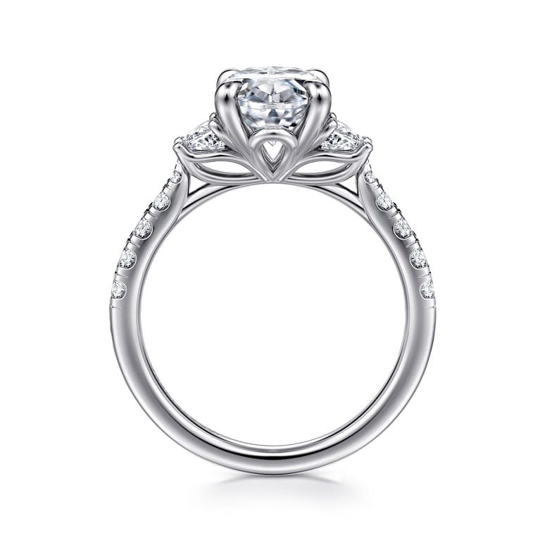 Dee - 14K White Gold Oval Three Stone Lotus Diamond Engagement Ring - 0.6 ct - Shot 2
