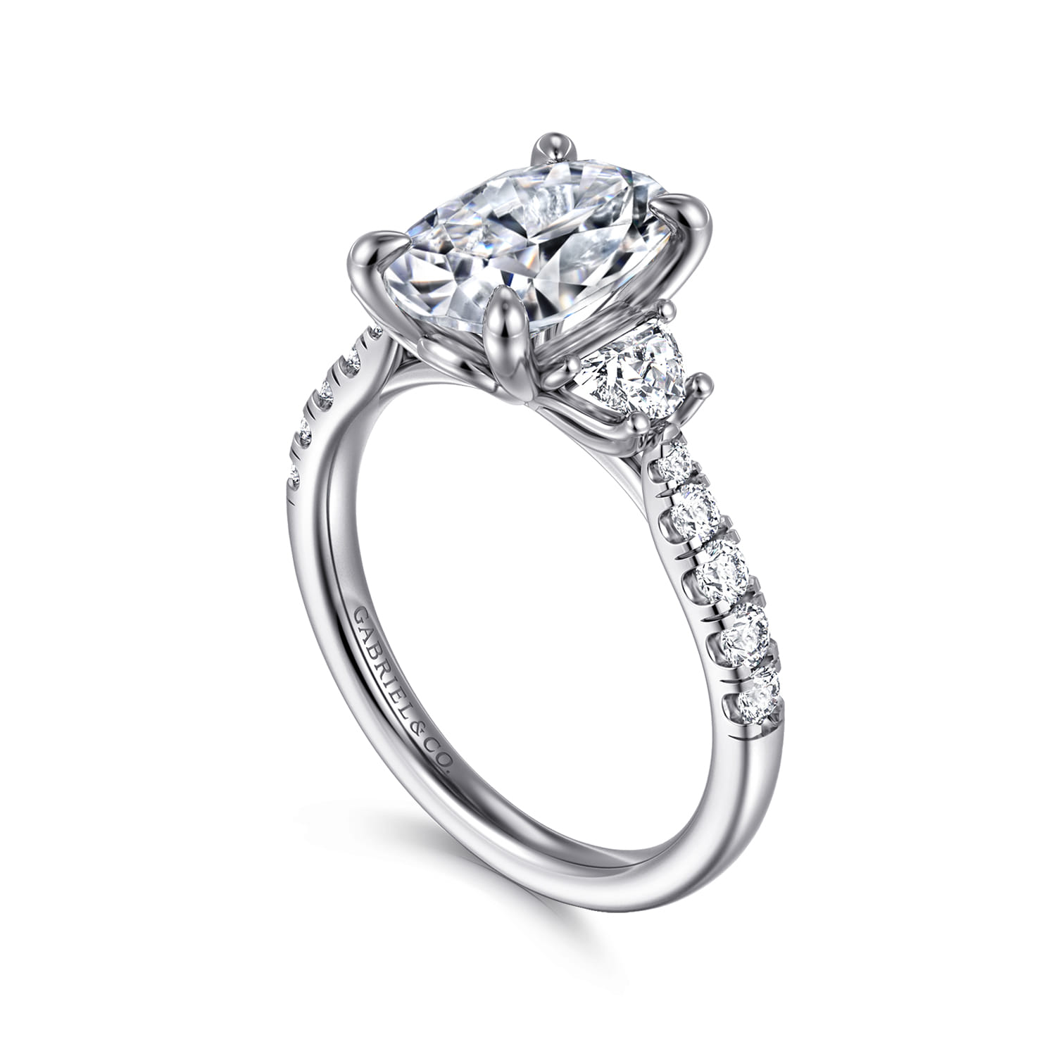 Dee - 14K White Gold Oval Three Stone Lotus Diamond Engagement Ring - 0.6 ct - Shot 3