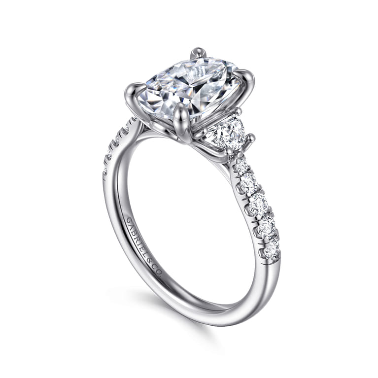 Dee - 14K White Gold Oval Three Stone Lotus Diamond Engagement Ring - 0.6 ct - Shot 3