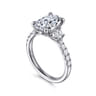 Dee - 14K White Gold Oval Three Stone Lotus Diamond Engagement Ring - 0.6 ct