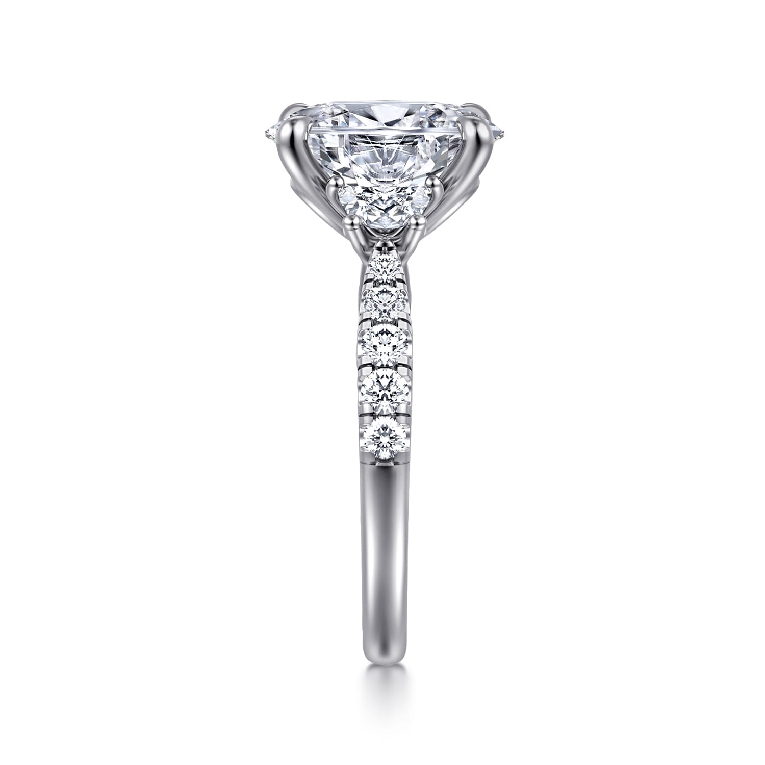 Dee - 14K White Gold Oval Three Stone Lotus Diamond Engagement Ring - 0.6 ct - Shot 4