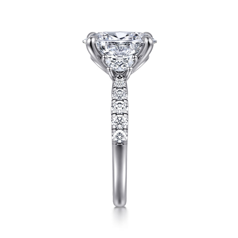 Dee - 14K White Gold Oval Three Stone Lotus Diamond Engagement Ring - 0.6 ct - Shot 4