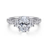 Dee - 14K White Gold Oval Three Stone Lotus Diamond Engagement Ring - 0.6 ct