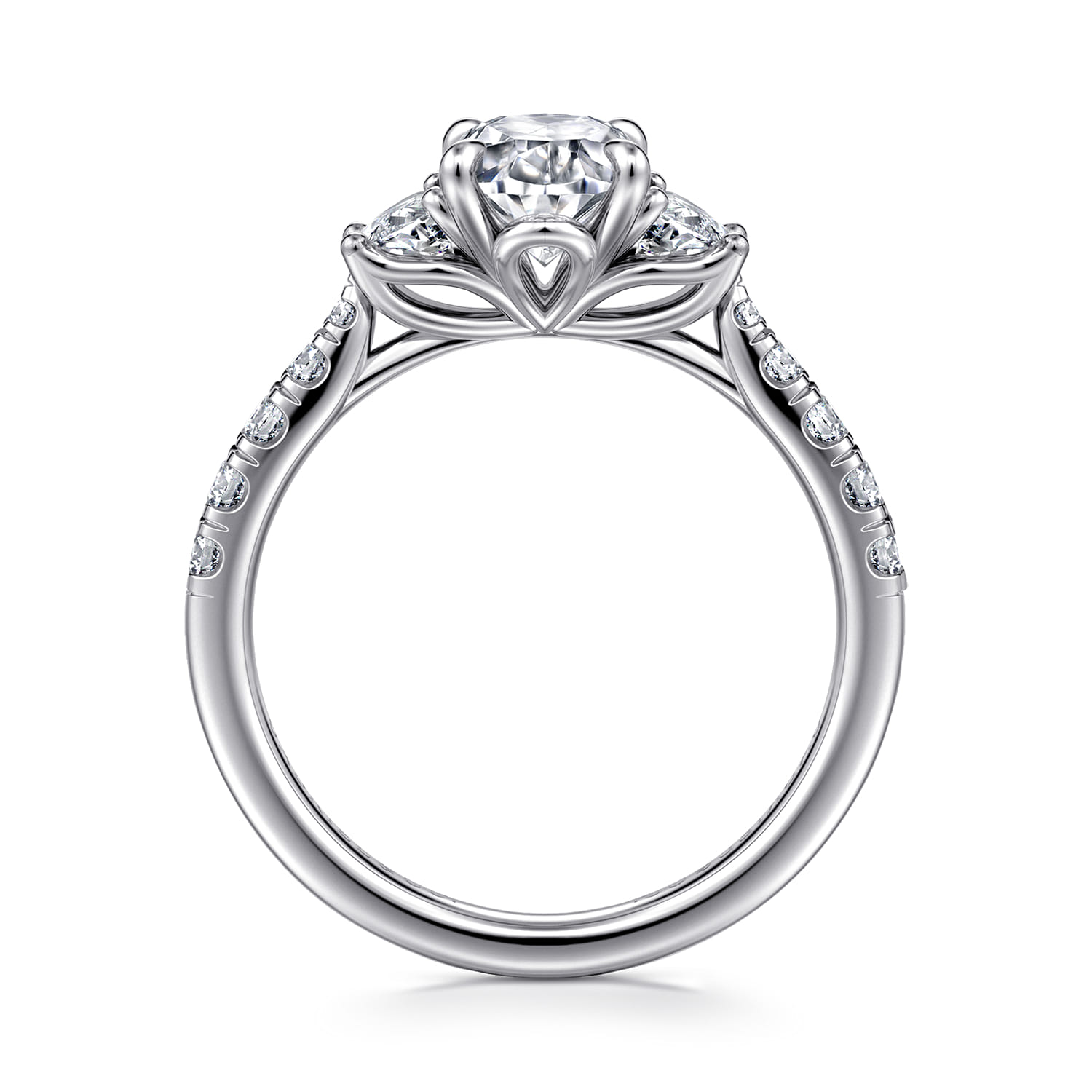 Dee - 14K White Gold Oval Three Stone Lotus Diamond Engagement Ring - 0.6 ct - Shot 2