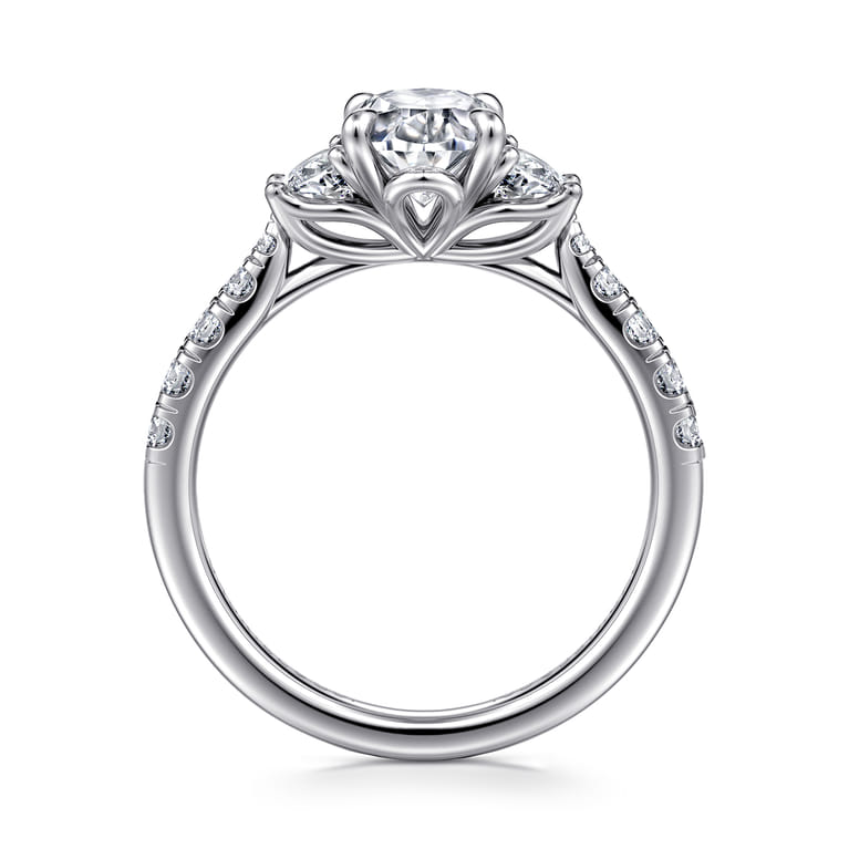 Dee - 14K White Gold Oval Three Stone Lotus Diamond Engagement Ring - 0.6 ct - Shot 2